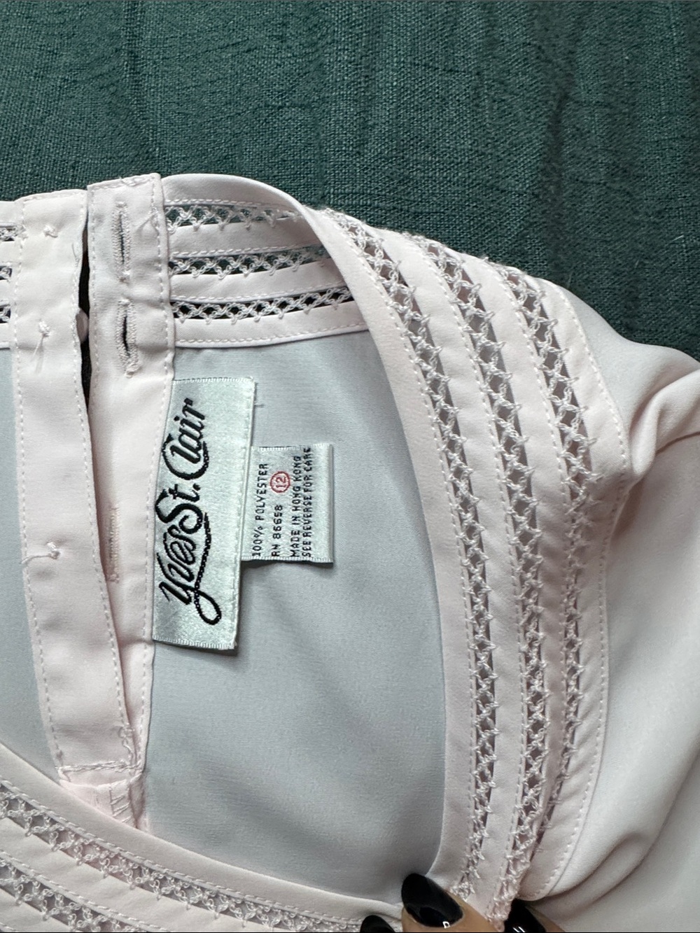 VTG Yves St. Clair Pale Pink Womens Short Sleeve Top with Decorative Neck Trim - Picture 2 of 5